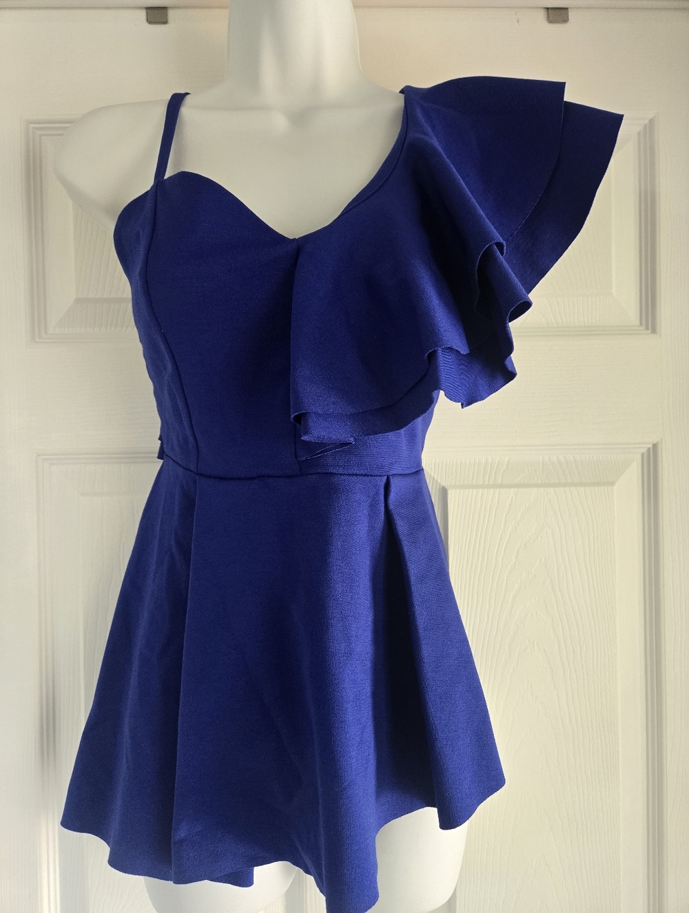 Asymmetric One-Shoulder Ruffle Top in Royal Blue (Size tag has been removed)